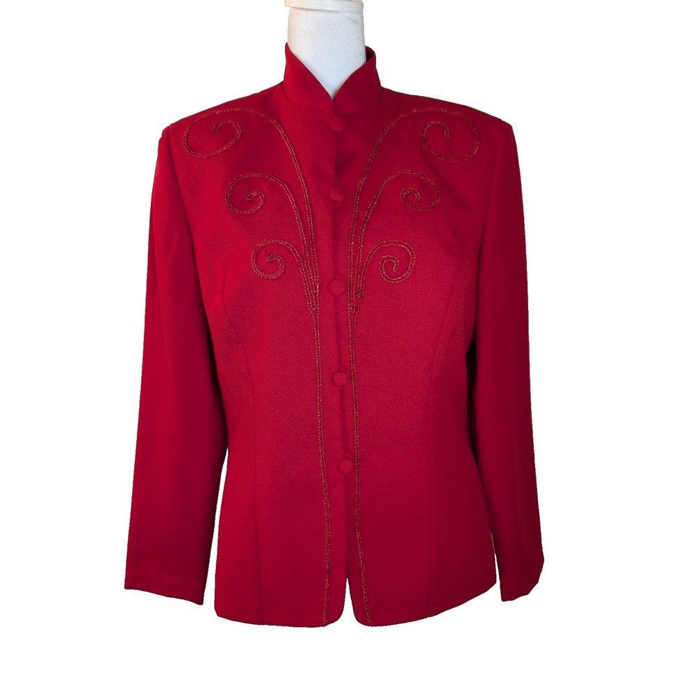 Vintage Caron Chicago Women's Suit Blazer Red Size 8 Made In USA 100% Polyester